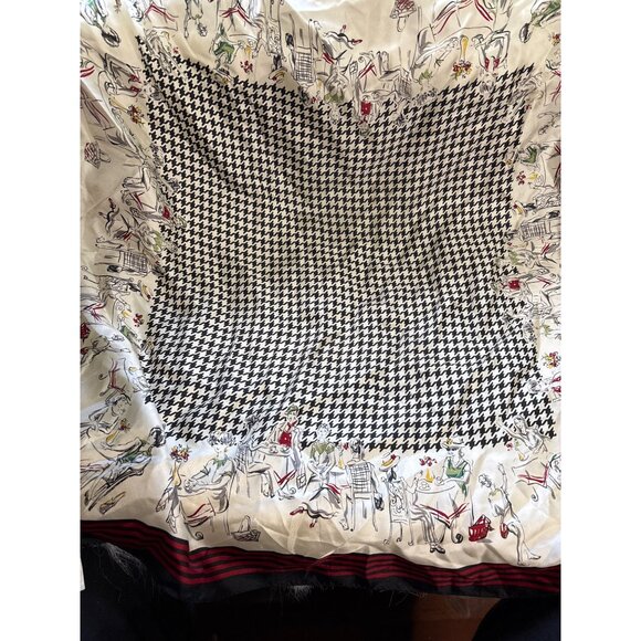Talbots Silk Scarf With Houndstooth & Parisian Cafe Scene Print - Picture 5 of 9